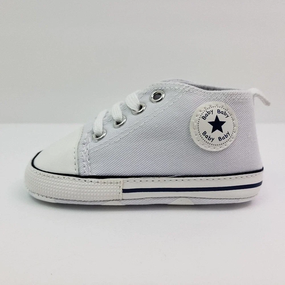 Unbranded Infant Baby Size 0-6 Months White Canvas Denim Sneaker Shoes